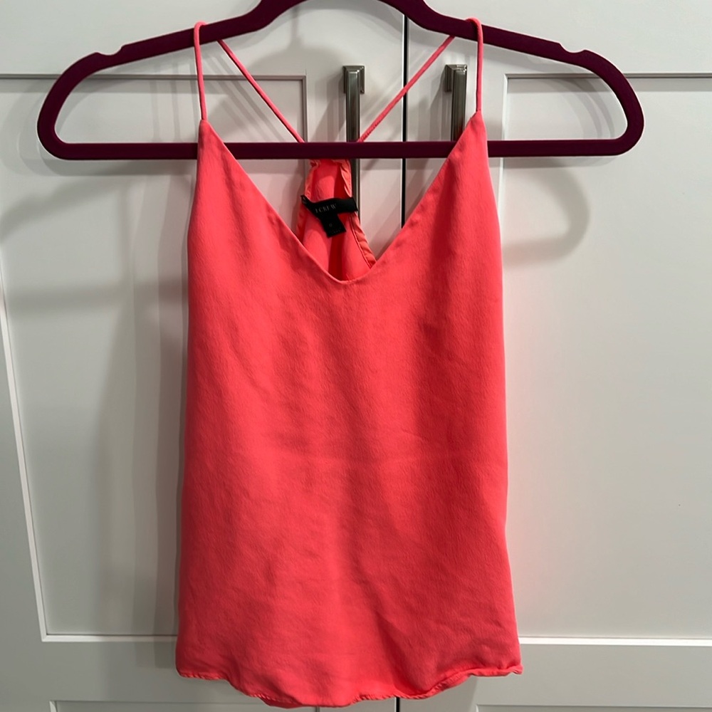 J. Crew coral colored flowy tank. Great condition. 100 silk.